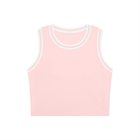 Load image into Gallery viewer, A light pink sleeveless crop top with white double-trimmed neckline and armholes, shown flat on a white background.