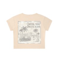 Load image into Gallery viewer, Snow Washed Coastal Soul  Cropped Tee, Endless Aloha Beach Festival Surf Top