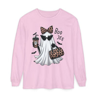 Load image into Gallery viewer, Boo Jee Leopard Ghost Comfort Colors Long Sleeve Tee for Halloween!