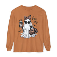 Load image into Gallery viewer, Boo Jee Leopard Ghost Comfort Colors Long Sleeve Tee for Halloween!
