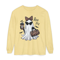 Load image into Gallery viewer, Boo Jee Leopard Ghost Comfort Colors Long Sleeve Tee for Halloween!