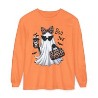 Load image into Gallery viewer, Boo Jee Leopard Ghost Comfort Colors Long Sleeve Tee for Halloween!