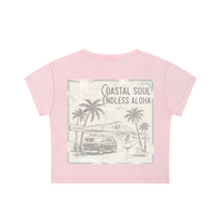 Load image into Gallery viewer, Snow Washed Coastal Soul  Cropped Tee, Endless Aloha Beach Festival Surf Top