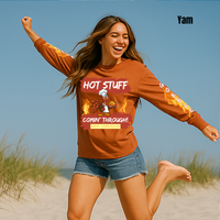 Load image into Gallery viewer, 🔥&quot;Hot Stuff Comin’ Through&quot; Turkey Shirt – Funny Thanksgiving Comfort Colors Long Sleeve | Salty Cotton Designs🔥
