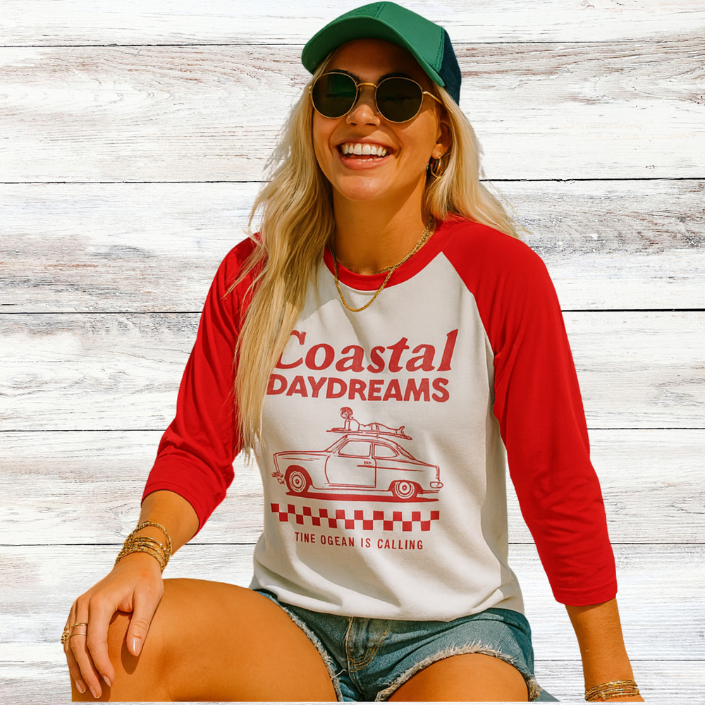 🏖️Coastal Daydreams! Unisex Three-Quarter Sleeve Raglan Shirt for trendy BeAcH lOvErS!!! Great gift 🏖️
