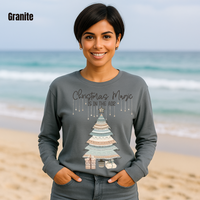 Load image into Gallery viewer, "Christmas Magic Is In The Air" graphic on Comfort Colors 6014 long sleeve granite  shirt