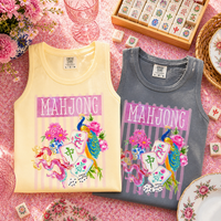 Load image into Gallery viewer, Mahjong Tank Top, Game Night Summer Tee, Floral Bird Bam Comfort Colors Outfit