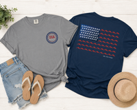 Load image into Gallery viewer, Dolphin and Starfish Flag Unisex T-Shirt — Patriotic USA Coastal Tee