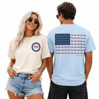 Load image into Gallery viewer, Dolphin and Starfish Flag Unisex T-Shirt — Patriotic USA Coastal Tee