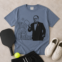 Load image into Gallery viewer, The Lob Father pickleball shirt printed on a Comfort Colors 1717 tee featuring a funny pickleball graphic inspired by pickleball culture.