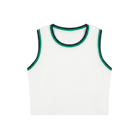 Load image into Gallery viewer, White tank top with green trim on a white background