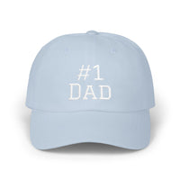 Load image into Gallery viewer, Light Blue cap with#1 Dad embroidered in white thread