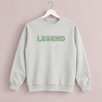 Load image into Gallery viewer, gray LEGEND embroidered crewneck sweatshirt with green outline embroidery
