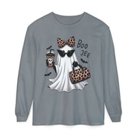 Load image into Gallery viewer, Boo Jee Leopard Ghost Comfort Colors Long Sleeve Tee for Halloween!