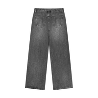 Load image into Gallery viewer, Gray washed denim jeans shown from the back, featuring a straight-to-wide leg fit, back pockets, and a button closure, displayed on a solid white background.