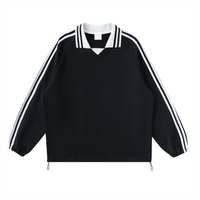 Load image into Gallery viewer, Unisex heavyweight 100% cotton varsity pullover in black with striped collar and sleeves.