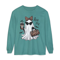 Load image into Gallery viewer, Boo Jee Leopard Ghost Comfort Colors Long Sleeve Tee for Halloween!