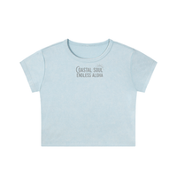 Load image into Gallery viewer, Snow Washed Coastal Soul  Cropped Tee, Endless Aloha Beach Festival Surf Top