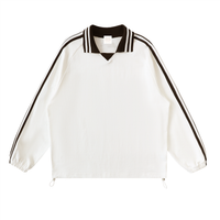 Load image into Gallery viewer, Unisex heavyweight 100% cotton varsity pullover in white with striped collar and sleeves.