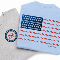 Load image into Gallery viewer, Dolphin and Starfish Flag Unisex T-Shirt — Patriotic USA Coastal Tee