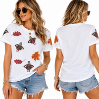 Load image into Gallery viewer, Women’s Sequin Thanksgiving Turkey &amp; Autumn Leaf T-Shirt – Short Sleeve Fall Graphic Tee