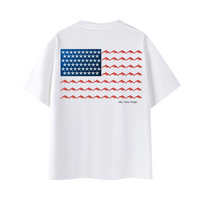 Load image into Gallery viewer, Dolphin and Starfish Flag Unisex T-Shirt — Patriotic USA Coastal Tee