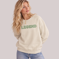 Load image into Gallery viewer, Model wearing Salty Cotton LEGEND embroidered crewneck sweatshirt with relaxed drop shoulder fit