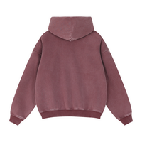 Load image into Gallery viewer, A dusty rose velvet hoodie shown from the back, featuring a soft, plush texture and ribbed cuffs and hem, set against a plain white background.
