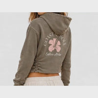 Load and play video in Gallery viewer, Women’s Coastal Soul Cropped Hoodie – Vintage Washed Raw Edge V-Neck Pullover | Salty Cotton